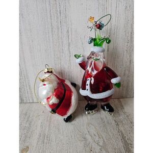 Santa ice skating glass ornament funny Xmas set tree